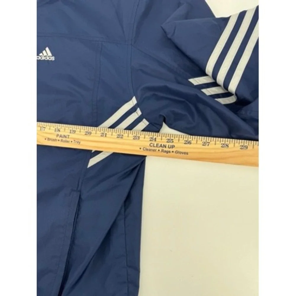 Adidas Windbreaker Jacket Mens Medium Navy Blue ClimaProof 3-Stripe Track Zip Up